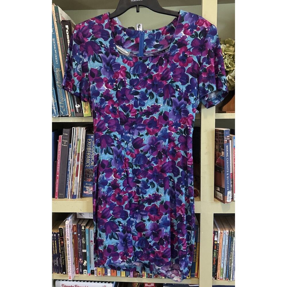 CK Editions Dress Vintage Floral Purple Small 9 Blue Bodycon Vintage Short